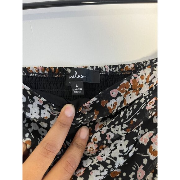 Lulu's Black Puff Sleeve Sheer Floral Blouse Size L Cottagecore Romantic - Picture 3 of 5